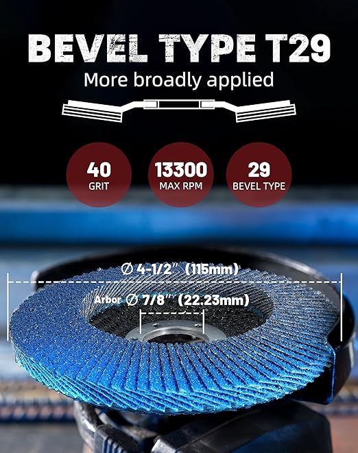 EZARC High Density Flap Discs 40 Grit, 4 1/2 x 7/8-Inch Flap Sanding Disc, Type 29 Zirconia Grinding Wheel 50 PCS for Stainless Steel, Sheet Metal