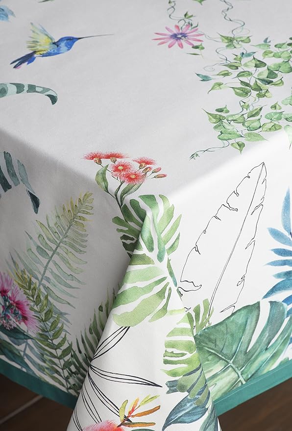 Maison d' Hermine Table Cloth Square Table 100% Cotton 60 x 60 Inches Tablecloth Reusable Decorative Everyday Use for Dining Room, Farmhouse, Home, Party, Festive & Wedding Spring Summer - Tropiques