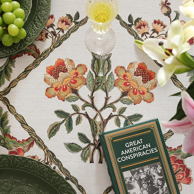 patdrea Designer Vintage Linen Rectangle Tablecloth,French Floral Tablecloths,Wrinkle Free Table Cloth,Decorative Table Cover Cloth for Kitchen,Dining,Tea Party,Home,Christmas,55"*79"