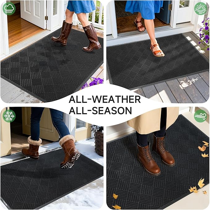 Front Door Mat, Heavy Duty Indoor Outdoor Doormat, 72" x 24" Low Profile Outdoor Mats for Home Entrance, Stain and Fade Resistant Welcome Mat Ideal for High Traffic Area, Diamond Black