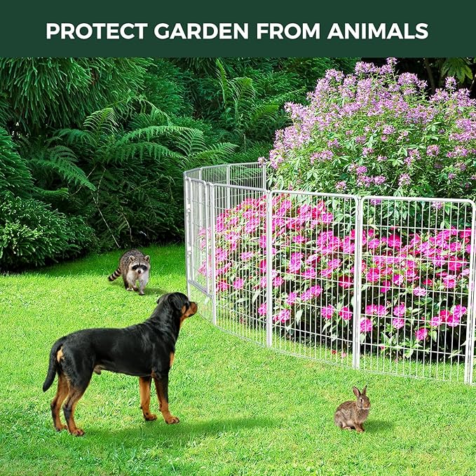 FXW Garden Fence Outdoor for The Yard – 45in(H) x 72.9ft(L) Heavy Duty Metal Animal Barrier for Dog and Rabbit, Decorative Dog Fence, 32 Panels, White