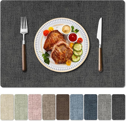 Faux Leather Heat Resistant Placemats Set of 8 – Waterproof Oilproof Wipeable Dining PU Vinyl Place Mat Easy Clean Table Mats for Kitchen/Dining/Party/Holiday, Dark Grey