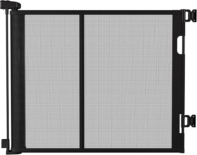 71 inches Extra Wide Retractable Baby Gate, 34 inches Tall Pet Gate for Stairs, Hallways, Kitchens, Safety Mesh Barrier for Kids and Dogs, Indoor Outdoor Use, Black