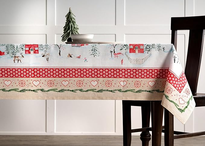 Maison d' Hermine Table Cloth Rectangle Table 100% Cotton 70 x 90 Inches Fall Tablecloth Reusable Everyday Use for Thanksgiving Christmas Decorations Dining Farmhouse Party (Rural Christmas)