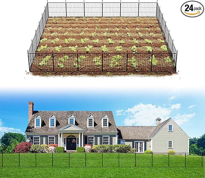 FXW Decorative Garden Fence for Yard - 20in(H) x 44.4ft(L) 24 Panels - Metal Fencing Panels - Animal Barrier Border for Dogs & Rabbits, Flower & Plant Edging