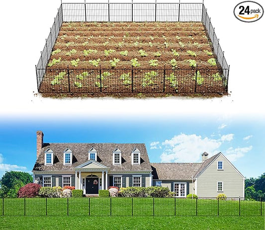 FXW Decorative Garden Fence for Yard - 20in(H) x 44.4ft(L) 24 Panels - Metal Fencing Panels - Animal Barrier Border for Dogs & Rabbits, Flower & Plant Edging