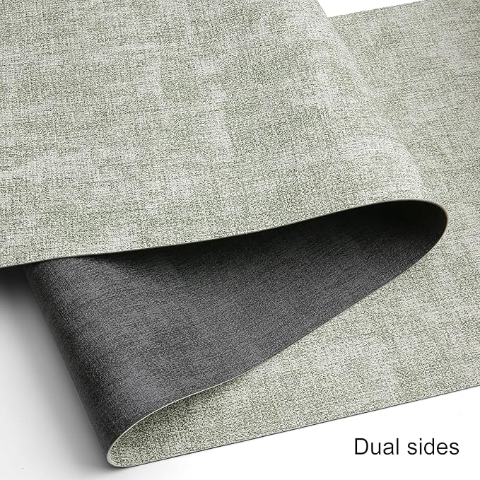 Table Runners 94 Inches Long, Dual-Sided Faux Leather Farmhouse Table Runner Waterproof Heatproof Non-Slip for Living Room Party Home Decor Holiday Decorations(Gray Grass Green, 15 x94 Inch)