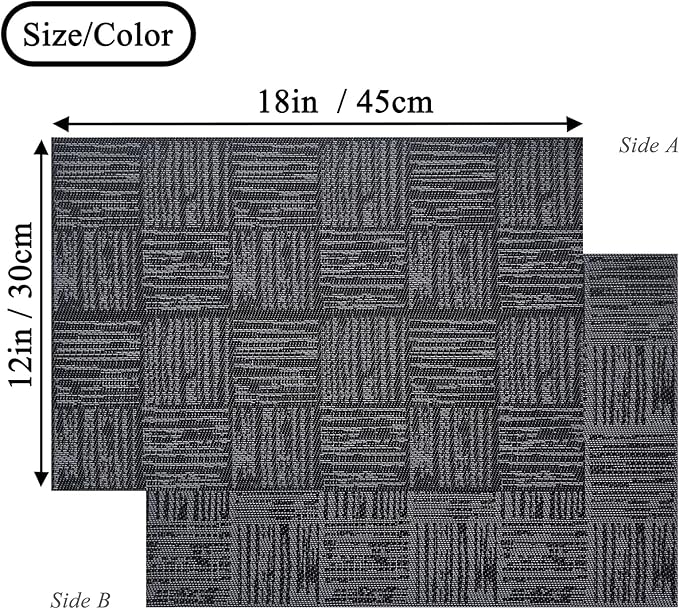 Black Placemats Set of 8, Plastic Vinyl 18" x 12" Place Mats for Dinner Table, No-Slip Wipeable Table Mats Daily Use Patio Kitchen Decoration