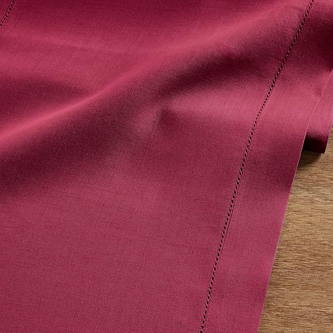 Solino Home Linen Beet Table Runner 90 Inches Long - 100% Pure Linen Hemstitch 14 x 90 Inch Table Runner for Dining, Valentines, Winter, Easter - Classic Hemstitch