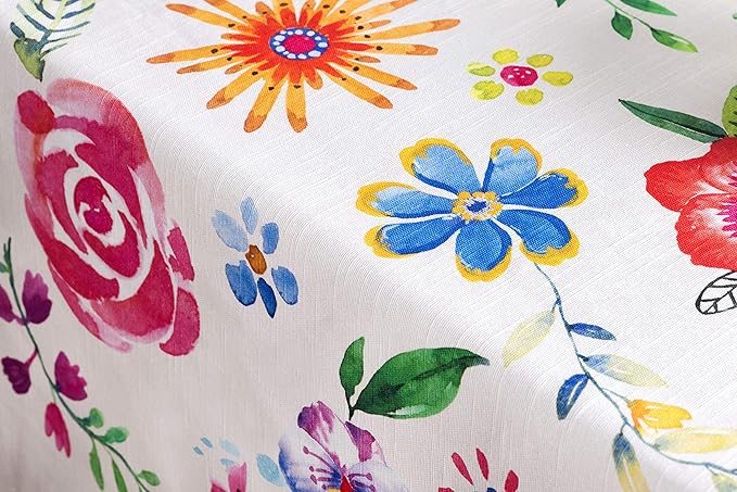Maison d' Hermine Table Cloth Rectangle Table 100% Cotton 70 x 108 Inches Tablecloth Reusable for Dining Room, Farmhouse, Home, Party, Festive & Wedding Spring Summer - Happy Florals - Sweety