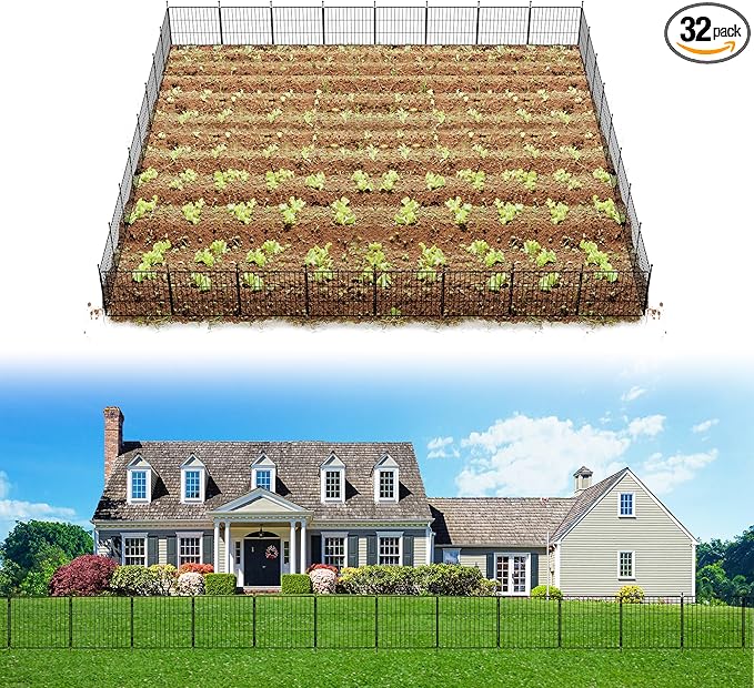 FXW Decorative Garden Fence for Yard - 20in(H) x 59.2ft(L) 32 Panels - Metal Fencing Panels - Animal Barrier Border for Dogs & Rabbits, Flower & Plant Edging