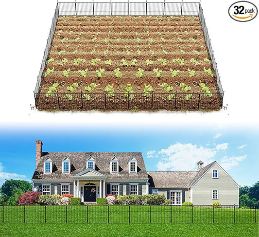 FXW Decorative Garden Fence for Yard - 20in(H) x 59.2ft(L) 32 Panels - Metal Fencing Panels - Animal Barrier Border for Dogs & Rabbits, Flower & Plant Edging