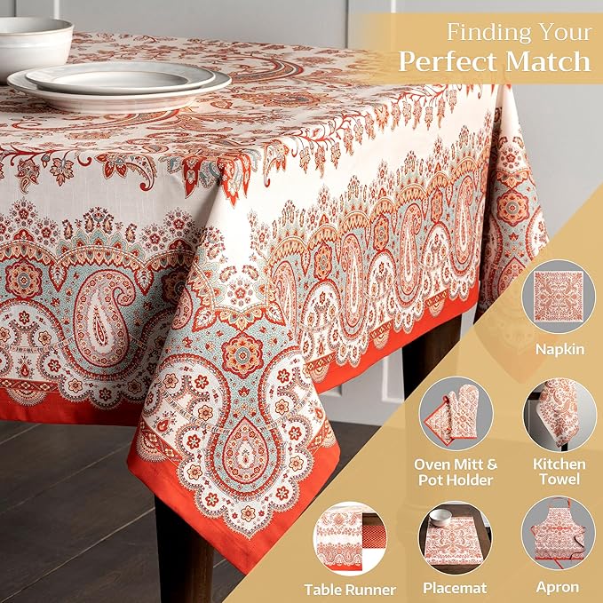 Maison d' Hermine Table Cloth Rectangle Table 100% Cotton 60 x 120 Inches Fall Tablecloth Reusable Everyday Use for Thanksgiving Christmas Decorations Dining Farmhouse Party (Cachemire)