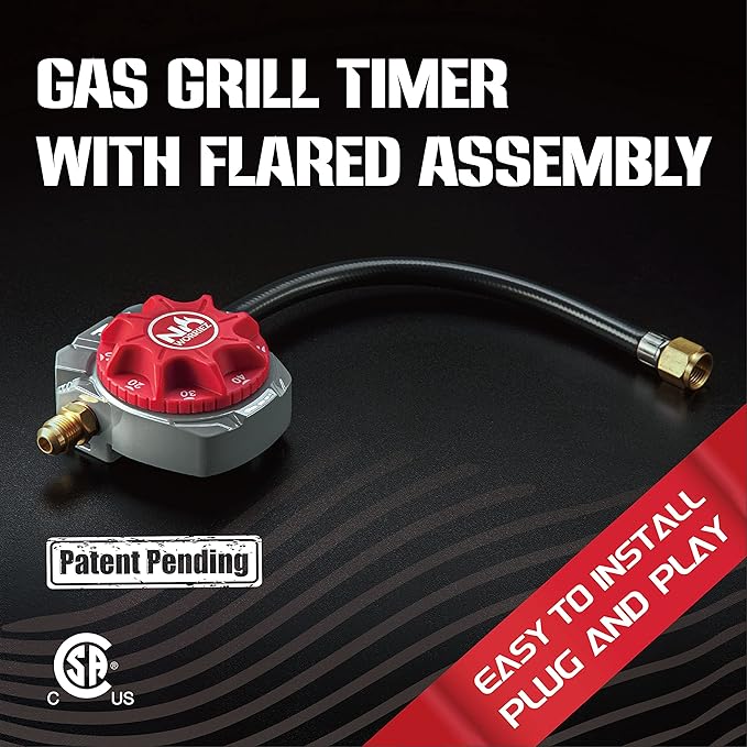 NO WORRIEZ Safety Auto Shut-Off Gas Timer for Propane & Natural Gas | Outdoor Grill, Fire Pit, Pizza Oven | – 100,000 BTU w/ 3/8" Flared Assembly Connector & Hose, Patent Pending
