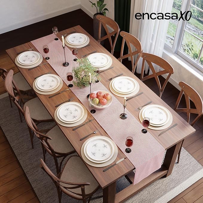 Encasa XO Cotton Dining Table Runner | Ticking Red | Size 13x59 in - Machine Washable & Durable