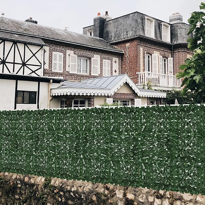 Faux Ivy Privacy Fence Screen Outdoor Expandable Artificial Greenery Roll Fake Hedge Wall Patio Green Plastic Leaf Plant Vine Grass Panels Gate Covering for Garden Yard Balcony (98.4 X 39.4 in)