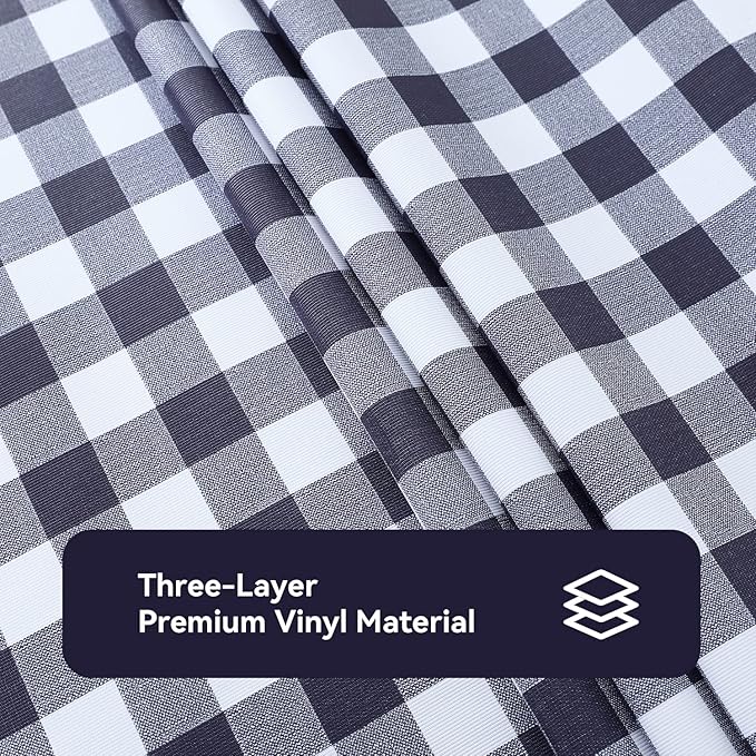 Romanstile Rectangle Vinyl Tablecloth, 100% Waterproof Buffalo Gingham Plastic Table Cloth, Heavy Duty Wipeable Checkered Table Covers for Outdoor, Camping, Picnic, Patio - 60 x 102, Navy Blue