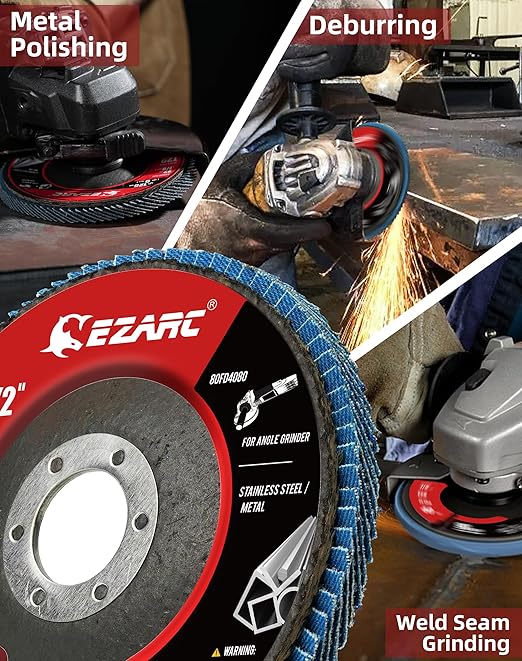 EZARC High Density Flap Discs 40 Grit, 4 1/2 x 7/8-Inch Flap Sanding Disc, Type 29 Zirconia Grinding Wheel 50 PCS for Stainless Steel, Sheet Metal