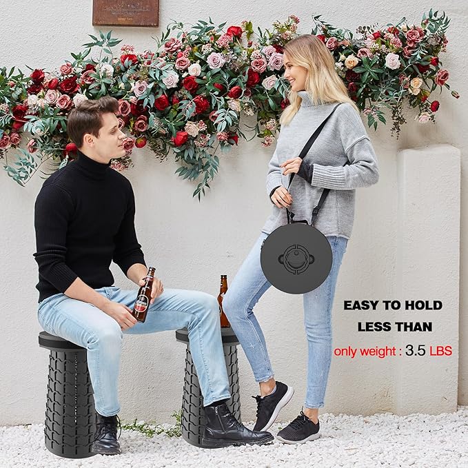 ALEVMOOM XXL Collapsible Stool with Thick Cushion,Taller 19.7" Wider 11.8" Camping Chair More Sturdy Capacity 1000LBS,Portable Telescoping Adjustable Stool for Garden Fishing Hiking BBQ (Large Black)