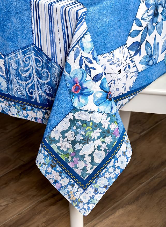 Maison d' Hermine Table Cloth Square Table 100% Cotton 60 x 60 Inches Tablecloth Reusable Decorative Everyday Use for Dining Room, Farmhouse, Home Party, Festive & Wedding Spring Summer - Summer Blues