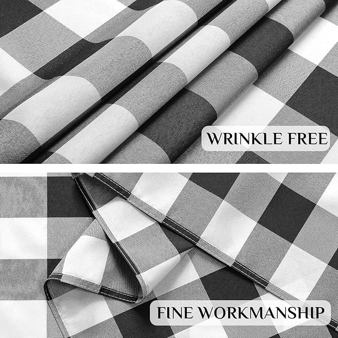 Softalker Gingham Checkered Tablecloth Rectangle - Outdoor Waterproof Buffalo Plaid Table Cloth, Stain Resistant Washable Table Cover for Picnic, Camping, Dining - Black and White, 54 x 120 Inch