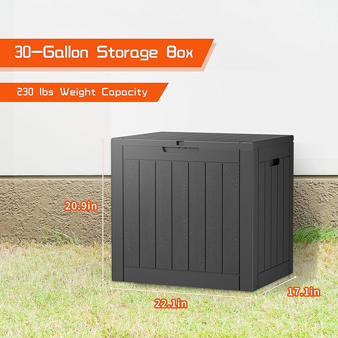 30 Gallon Outdoor Storage Box – Resin Deck Box with Lockable Lid, Waterproof Patio Furniture Storage for Tools, Garden & Yard Organization (Black