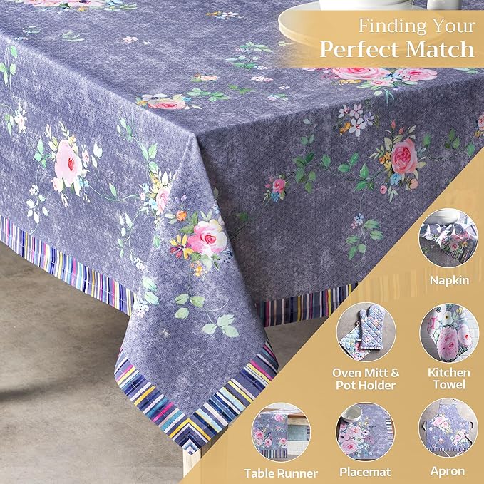 Maison d' Hermine Table Cloth Square Table 100% Cotton 60 x 60 Inches Tablecloth Reusable for Dining Room, Farmhouse, Home Party, Festive & Wedding Spring Summer - Sweet Rose Lavender - Country Garden