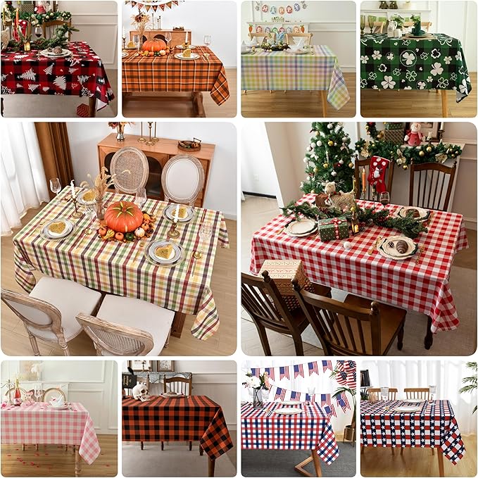 Classic Gingham Tablecloth Fabric - Oblong 58x120 Water Resistant Chequered Pattern Table Cloth for Indoor/Outdoor Use - Tabletop Cover for Birthday, Picnics, Gardens, and Parties