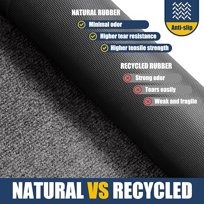 Front Door Mat Outside Entrance Indoor Doormat, 31" x 20" Outdoor Mats for Patio Waterproof, Outdoor Door Mats for Outside Entry, Indoor Rugs for Entryway, Sturdy Natural Rubber Entry Mat, Grey