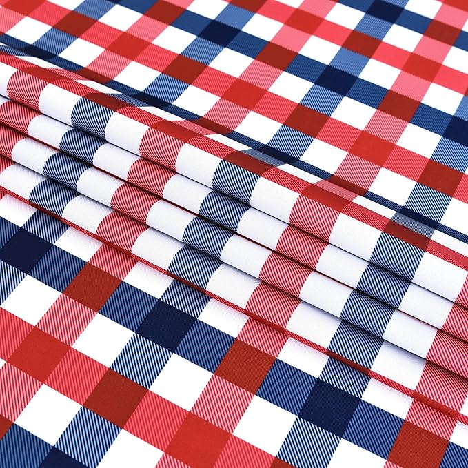 Classic Gingham Tablecloth Fabric - Oblong 58x120 Water Resistant Patriotic Party Table Cloth for Indoor/Outdoor Use - Tabletop Cover for Independence Day Memorial Day