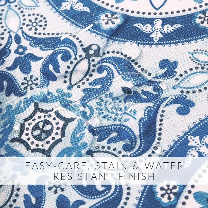 Elrene Home Fashions Vietri Medallion Blue Coastal Block Print Stain & Water Resistant Indoor/Outdoor Fabric Rectangle Tablecloth, 60"x84"