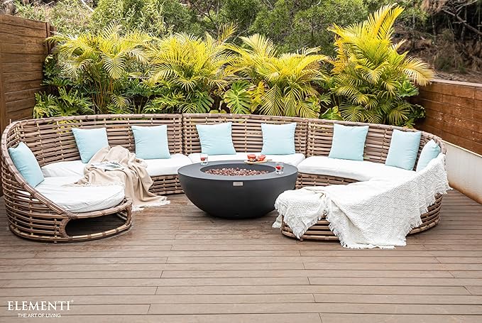Elementi | Bundle Lunar Gas Fire Pit Cast Concrete 42" Round Fire Table, Outdoor Fire Pit Electronic Ignition | Canvas Cover, Lava Rock Included | Dark Gray (Propane Gas)