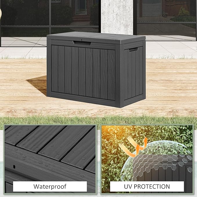 45 Gallon Outdoor Storage Deck Box Waterproof,Garden Tool,Backyard Cushion,Poolside Storage,Small Delivery Boxes for Outside,UV-Resistant & All-Weather,Wood-like Striped BLack