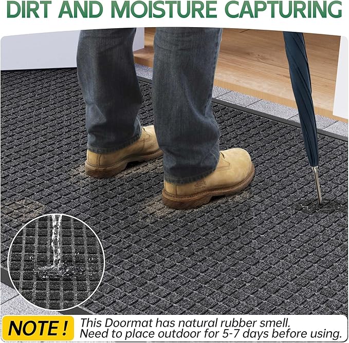 Front Door Mat Outside Entrance, 6' x 3' Heavy Duty Indoor Outdoor Door Mats for Entryway, All Season Weather Outdoor Doormat, Natural Rubber Non Slip Welcome Mats for Front Door
