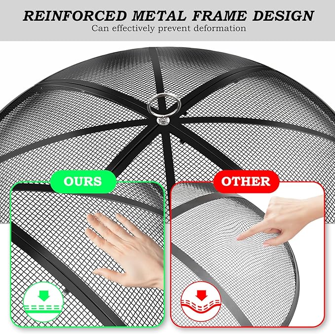 Fire Pit Spark Screen, 27 Inch Diameter Fire Pit Screen with Handle & Poker,Heavy Duty Metal Mesh Fire Pit Screen,Fire Pit Lid for Outdoor/Beach/RV Camping/Backyard