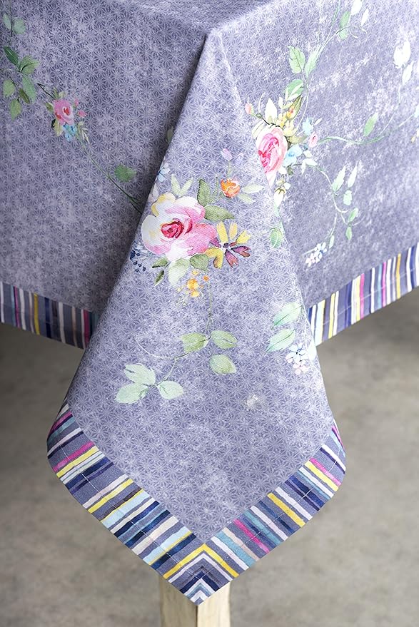 Maison d' Hermine Table Cloth Square Table 100% Cotton 60 x 60 Inches Tablecloth Reusable for Dining Room, Farmhouse, Home Party, Festive & Wedding Spring Summer - Sweet Rose Lavender - Country Garden