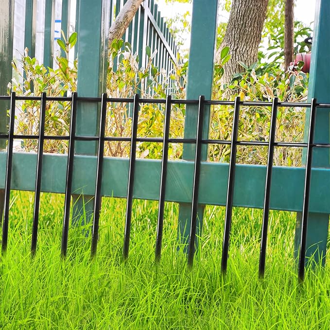 Adavin Small or Medium Animal Barrier Fence, 15 Pack Black 20 In(L)X12 In(H) Dog Digging Fence Barrier, Dog Rabbit Fences Protector,Outdoor Pet Metal Fences Panel Ground Stakes for Yard.Total 25 Ft(L)