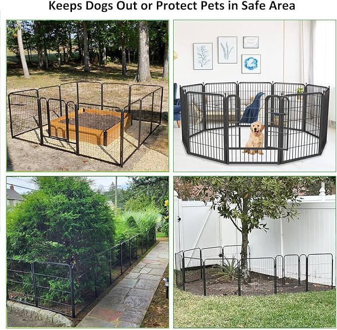 Garden Fence with Gate Metal Fencing Outdoor for Yard, 32in x128ft 56 Panels Outdoor Dog Fence Temporary Fence for Dogs Outside, Rustproof Garden Fencing Flower Bed Edging for Patio