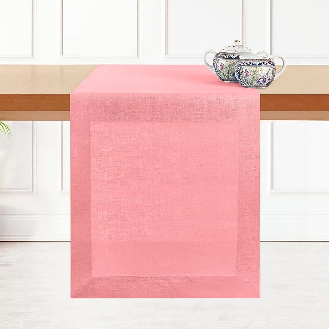 D'Moksha Homes Linen Table Runner 54 Inches - 100% Pure Linen Dusty Pink Table Runner 14 x 54 Inch for Dresser, Coffee Tables, Valentines, Holiday - Machine Washable