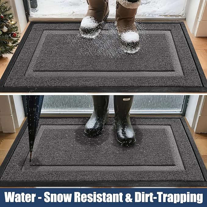 Front Door Mat Outside Entrance Indoor Doormat, 31" x 20" Outdoor Mats for Patio Waterproof, Outdoor Door Mats for Outside Entry, Indoor Rugs for Entryway, Sturdy Natural Rubber Entry Mat, Grey
