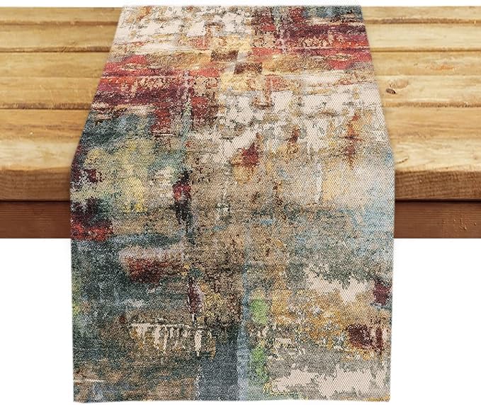 OYIMUA Modern Abstract Rust Colorful Table Runner 13 x 72 Inches Summer Runners for Tables Rustic Spring Fall Decorations for Home Indoor Outdoor Table Decor