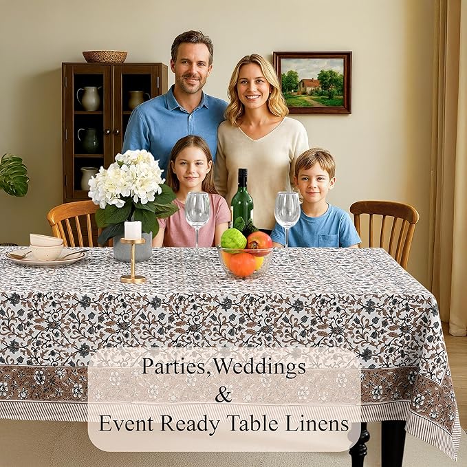 CPC Autumn Vine Tablecloth 100% Cotton 72x160 Inch Indian Block Print Rectangle Table Cover, Table Cloth for Gifting in Weddings, Halloween, Fall, Christmas, Thanksgiving