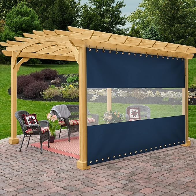 Covers & All Outdoor Clear Panel Curtain, 12 oz Vinyl Outdoor Curtains for Patio, Weather Resistant Waterproof Tarp with Brass Grommets for Pergola, Porch, Gazebos, Balcony (12'H x 9'W Feet, Blue)