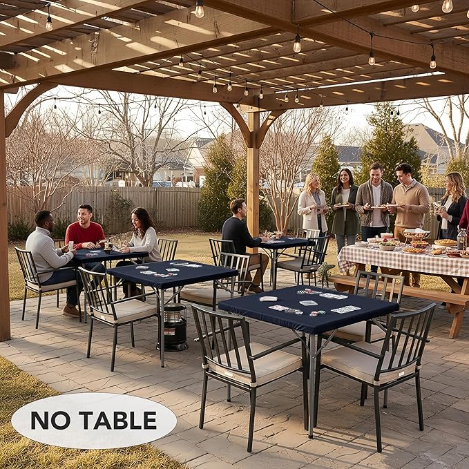 LUSHVIDA 2 Packs Vinyl Card Tablecloth with Flannel Backing 48x48 inch - Waterproof Plastic Picnic Table Cover for Square Folding Table Cloth with Elastic Corners, Navy Blue