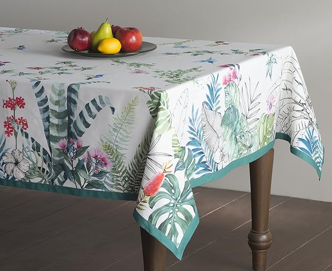 Maison d' Hermine Table Cloth Square Table 100% Cotton 60 x 60 Inches Tablecloth Reusable Decorative Everyday Use for Dining Room, Farmhouse, Home, Party, Festive & Wedding Spring Summer - Tropiques