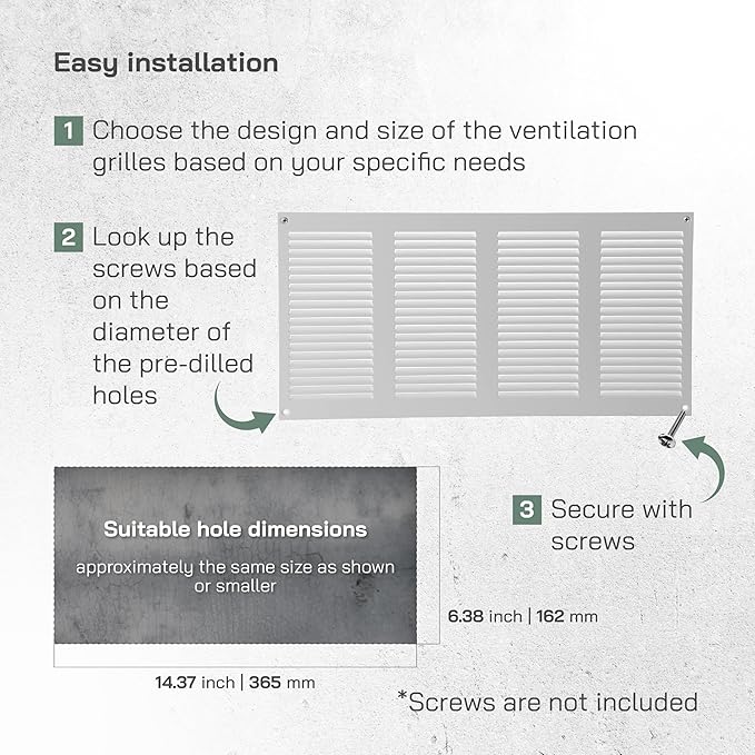 Vent Systems 16'' x 8'' Inch (Overall Dimensions) White Metal Air Vent Cover - Louvered Rectangular Return Grill with Built-in Protective Mesh Screen - HVAC Ventilation Grille for Home Improvement