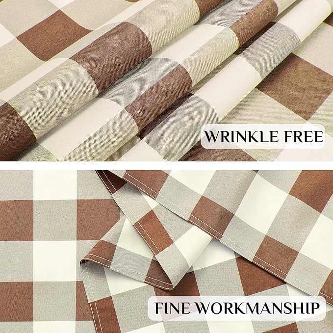 Softalker Gingham Checkered Tablecloth Rectangle - Outdoor Waterproof Buffalo Plaid Table Cloth, Stain Resistant Washable Table Cover for Picnic, Camping, Dining - Coffee and White, 60 x 120 Inch