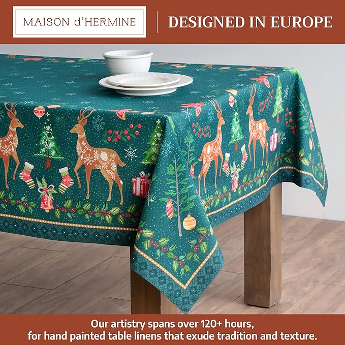 Maison d' Hermine Table Cloth Square Table 100% Cotton 54 x 54 Inches Fall Tablecloth Reusable Everyday Use for Thanksgiving Christmas Decorations Dining Farmhouse Party (Hygge Christmas)