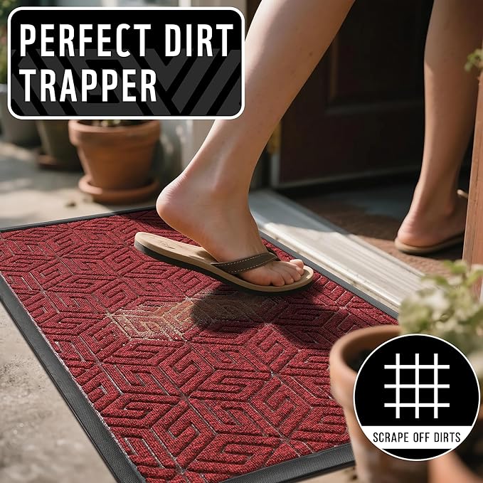 Yimobra Doormat Outdoor Entrance 29.5x17, All-Weather Waterproof Outdoor Mats for Front Door, Non Slip Welcome Door Mat for Patio Proch Outside Entryway Indoor, Red