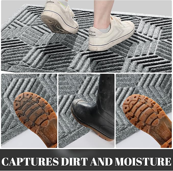 Yimobra Extra Large Door Mat 60x32, All-Season Waterproof Outdoor Mats for Front Door Entrance with Drainage Holes, Heavy Duty Non-Slip Doormat for Garage Patio Entryway Indoor, Black Gray